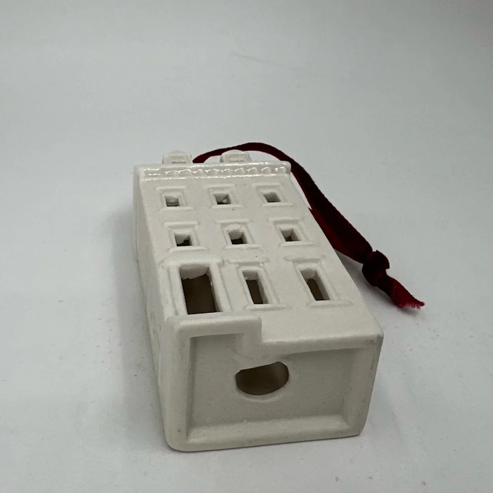 Crate and Barrel Ceramic White Brownstone Christmas Ornament